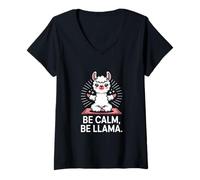 Womens Be Calm Be Llama Meditation Yoga V-Neck T-Shirt