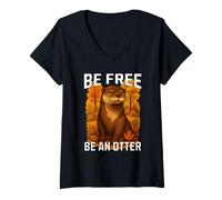 Women's Be Free Be A Otter - Funny Otter Portrait V-Neck T-Shirt