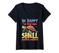 Womens Be Happy in Your Own Shell Aspergers Syndrome V-Neck T-Shirt