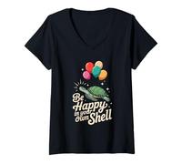 Women's Be Happy in Your Own Shell Turtle Autism Awareness V-Neck T-Shirt