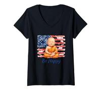 Women's Be Happy Tshirt American Flag Positive Vibes Buddha Zen USA V-Neck T-Shirt