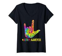 Women's Be Kind ASL Love Sign Language Hand Autism Awareness Tie Dye V-Neck T-Shirt