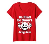 Womens Be Kind Be Smart Stay Drug-Free Red Ribbon Week V-Neck T-Shirt