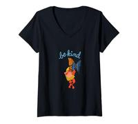 Womens Be Kind Butterfly Girl with Heart Glasses Retro Whimsical V-Neck T-Shirt