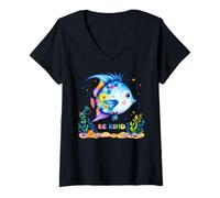 Women's Be Kind Cute Ocean Fish Cartoon Sea V-Neck T-Shirt