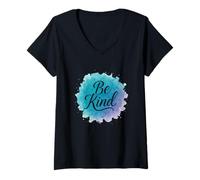 Womens Be Kind Script Splash V-Neck T-Shirt