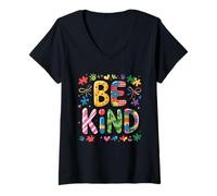 Women's Be Kind Special Education Teacher Autism Awareness Kindness V-Neck T-Shirt