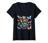 Womens Be Kind To All Kind Biology Science Insect Collector Biology V-Neck T-Shirt