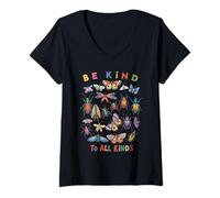 Womens Be Kind To All Kinds Biology Science Insects Collector kids V-Neck T-Shirt