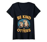 Womens Be Kind To Otters V-Neck T-Shirt