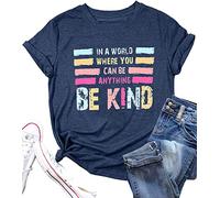 Womens Be Kind Tshirt Short Sleeve Kindness Shirts Inspirational Graphic Tee Tops Positive Sayings Teacher Shirt, Blue, XX-Large