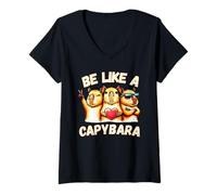 Womens Be Like A Capybara Peace Love V-Neck T-Shirt