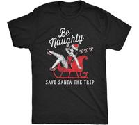 Womens Be Naughty Save Santa The Trip Tshirt Funny Sleigh Christmas Novelty Tee Black XXL