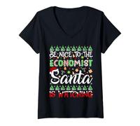 Womens Be Nice to Economist Santa is Watching Economist Christmas V-Neck T-Shirt