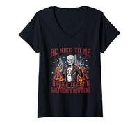 Womens Be Nice to Me Or I'll Tell My Girlfriend's Boyfriend Bootleg V-Neck T-Shirt