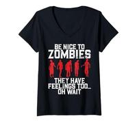 Womens Be Nice to Zombies They Have Feelings Too Oh Wait Zombie V-Neck T-Shirt