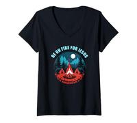 Womens Be on Fire for Jesus - Revelation 3:15 Faith Camping V-Neck T-Shirt