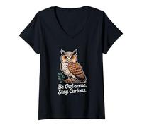 Womens Be Owl-Some Stay Curious Owl Quote V-Neck T-Shirt