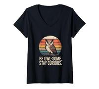 Womens Be Owl-Some Stay Curious Owl Quote V-Neck T-Shirt