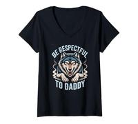 Womens Be Respectful to Daddy Wolf Protector Alpha Funny Women Men V-Neck T-Shirt