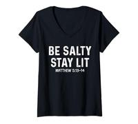 Womens Be Salty Stay Lit Christian - Bible Verse Matthew Religious V-Neck T-Shirt