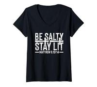 Womens Be Salty Stay Lit Christian - Bible Verse Matthew Religious V-Neck T-Shirt