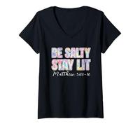 Women's Be Salty Stay Lit Christian Matthew 5:13-16 Faith Scripture V-Neck T-Shirt