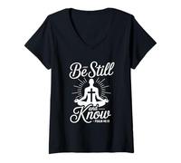 Womens Be Still and Know Christian Yoga Faith Meditation V-Neck T-Shirt