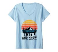 Womens Be Still and Know Psalm 46:10 Bible Verse V-Neck T-Shirt