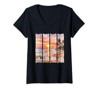Women's Be Still and Know that I Am God Psalm 46:10 Beach Sunset V-Neck T-Shirt