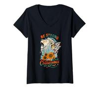 Womens Be Strong and Courageous Joshua 1:9 Lion Design V-Neck T-Shirt