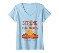 Women's Be Strong and Courageous - Joshua 1:9 Retro Mountain V-Neck T-Shirt
