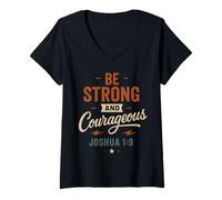 Womens Be Strong and Courageous Joshua 1 9 - Vintage Christian V-Neck T-Shirt