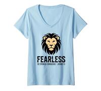 Women's Be Strong & Courageous - Fearless - Mighty Lion V-Neck T-Shirt