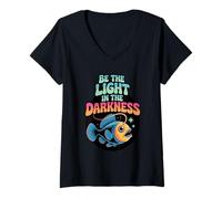 Women's Be The Light in The Darkness Anglerfish Motivation V-Neck T-Shirt