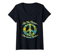 Women's Be The Peace This World Needs Fun Uplifting Positive Message V-Neck T-Shirt