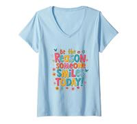 Womens Be The Reason Someone Smiles Today Feel-Good Kindness Retro V-Neck T-Shirt