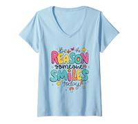 Womens Be The Reason Someone Smiles Today Positive Kindness Message V-Neck T-Shirt