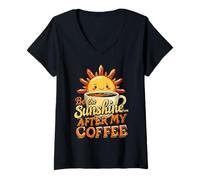 Womens Be The Sunshine, After My Coffee Funny Happiness Crew Team V-Neck T-Shirt