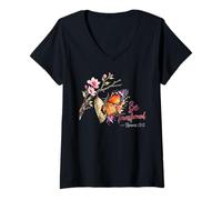 Women's Be Transformed Romans 12:2 Bible Verse Butterfly Watercolor V-Neck T-Shirt