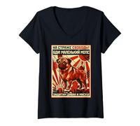 Women's Be Vigilant, Little Pug! Retro Soviet Style Dog V-Neck T-Shirt