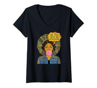 Women's Be You with No Apologies Black Afro Woman Positive Vibes V-Neck T-Shirt