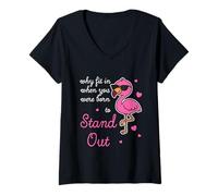 Womens Be Yourself - Why Fit in When You were Empowering Flamingo V-Neck T-Shirt