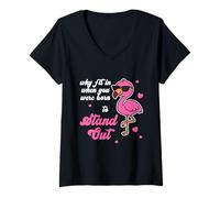 Womens Be Yourself - Why Fit in When You were Empowering Flamingo V-Neck T-Shirt