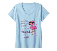 Womens Be Yourself - Why Fit in When You were Empowering Flamingo V-Neck T-Shirt