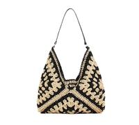 Women's Beach Bag in Straw Bohemian Style Shoulder Bag with Large Capacity Handwoven Shopping Bag with Top Handle for Summer Holidays Relaxed Fashion and Bohemian Outfits, black, Siehe Beschreibung