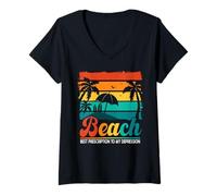 Women's Beach Best Prescription to Depression Retro Tropical Summer V-Neck T-Shirt