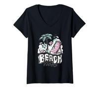 Womens Beach by The Sea, Sandy Beach, V-Neck T-Shirt