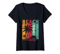 Womens Beach by The Sea, Sandy Beach, V-Neck T-Shirt