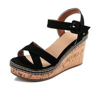 Womens Beach Casual Shoes, Women's Fish Mouth Open Toe Adjustable Buckle Breathable Wedge Platform Sandals, Strap Platform Non-slip Roma Shoes, for Parties, Weddings, Campfire Dinners(B black,5.5 UK)